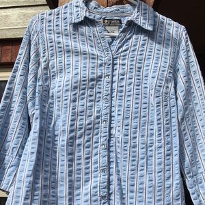 Columbia snap button ribbed striped light blue